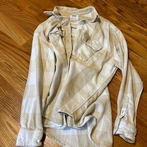 Aerie Beige Plaid Button-Up Shirt